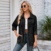 Washed Loose Long Sleeve Denim Coat Top