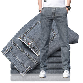 Men's Loose Elastic Jeans Straight Solid Color Casual Trousers