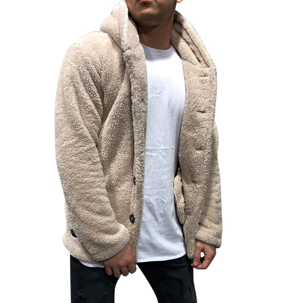 Winter Men's Hooded Solid Color Jacket Sweater