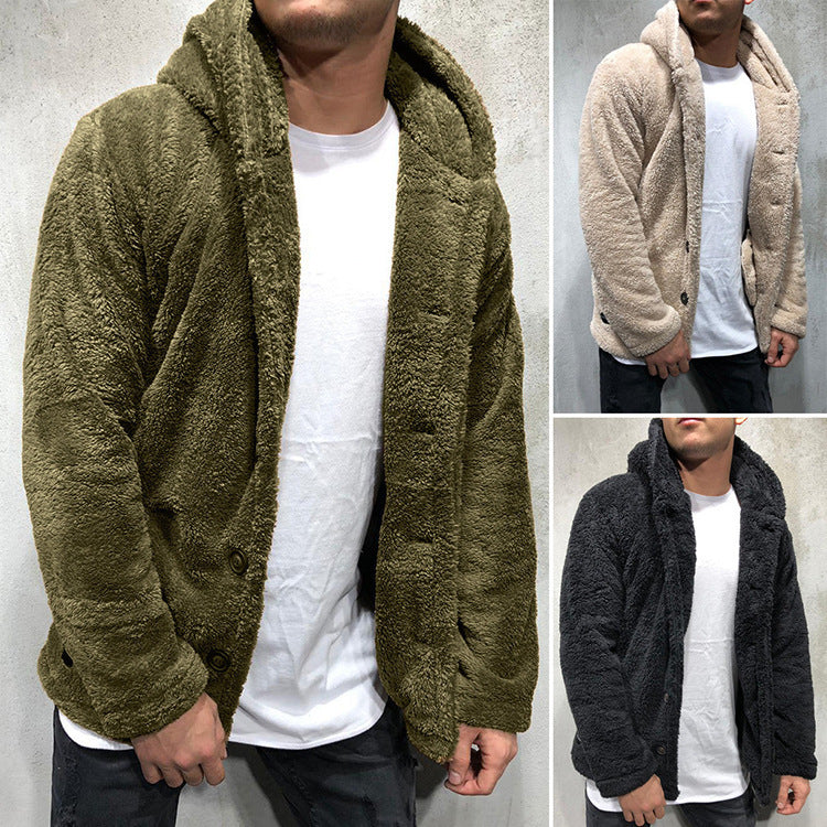 Winter Men's Hooded Solid Color Jacket Sweater