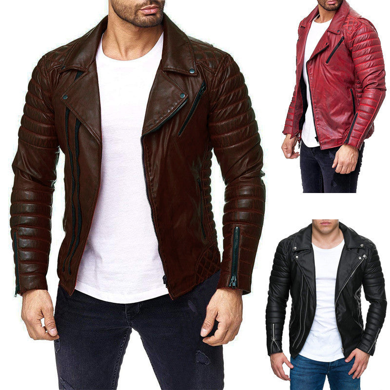 Men's Leather Jacket Pie Overcome Motorcycle  Leather Jacket