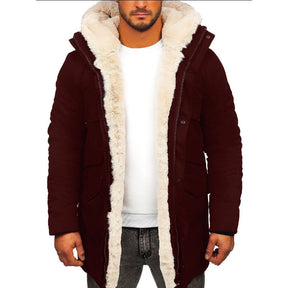 Fur Integrated Hooded Jacket Thick Warm Jacket Faux Fur Cotton-padded Coat