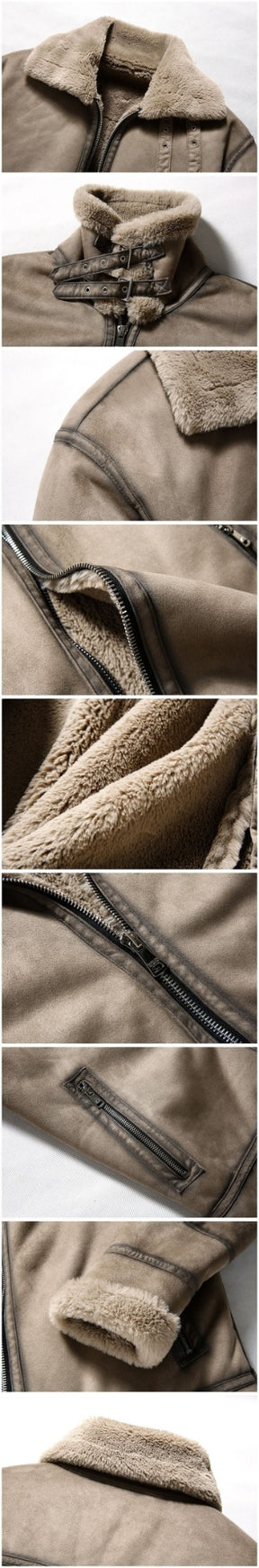 Men's Casual Polo Collar Fur Thickened Fleece-lined Warm Jacket