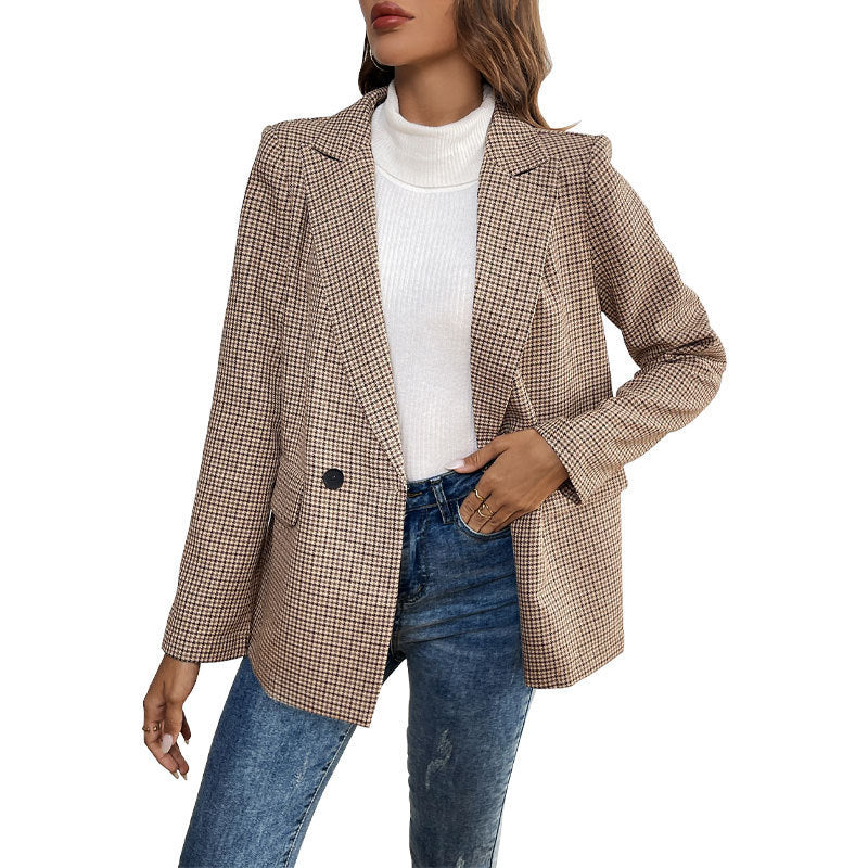 Suit One Button Houndstooth Suit Jacket For Women