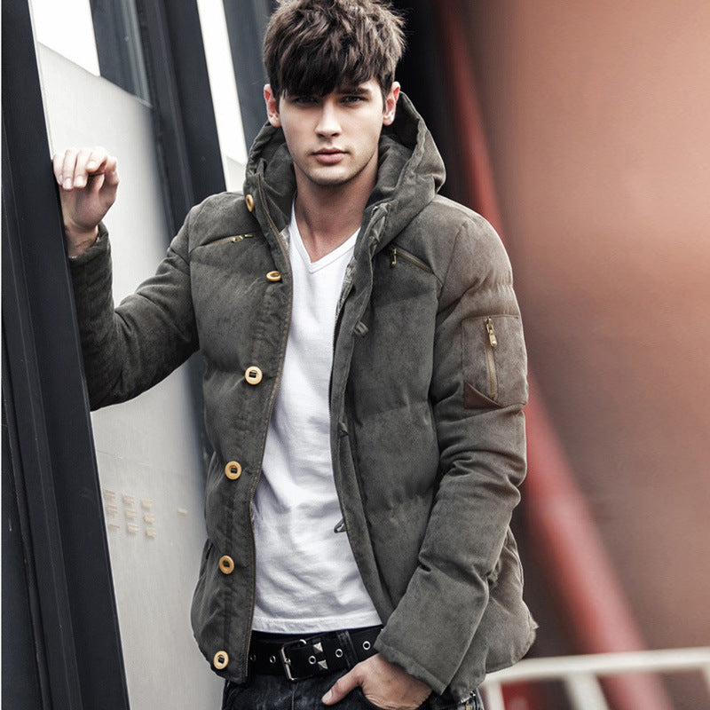 Autumn and winter men's hooded padded corduroy down cotton men's casual wild trend coat