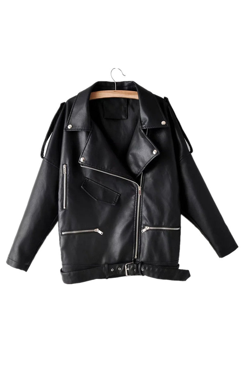 Chain Loose Female PU Leather Jacket Ladies Jacket