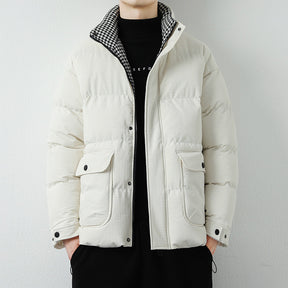 Men's Minimalist Solid Color Warm Cotton Jacket For Autumn And Winter