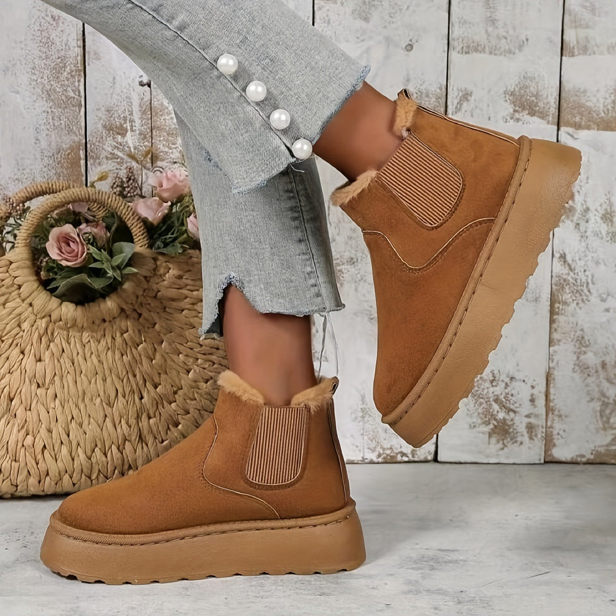 Winter Snow Boots Fashion Flat Thick-soled Cotton Shoes Round Toe Warm Plush Ankle Boot For Women