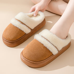 Fashion Warm Cotton Slippers For Women Leisure Thick Bottom Non-slip Plus-velvet House Shoes Winter Bedroom Floor Suede Slipper