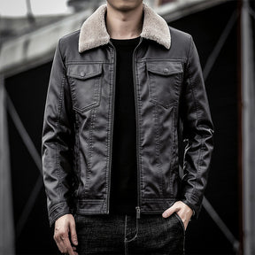 Lapel Youth Warm Fur All-in-One Leather Jacket