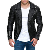 Men's Leather Jacket Pie Overcome Motorcycle  Leather Jacket