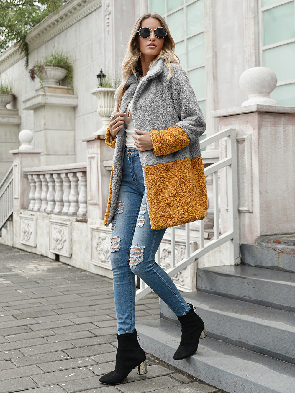 Mid-length Lapel Wool Cardigan Bubble Fleece Jacket