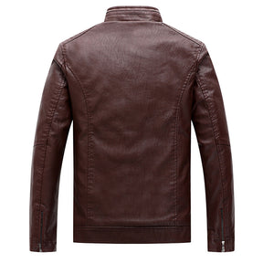 New Men's Leather Jackets Plus Velvet Solid Color