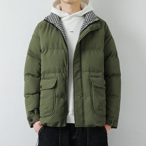 Men's Minimalist Solid Color Warm Cotton Jacket For Autumn And Winter