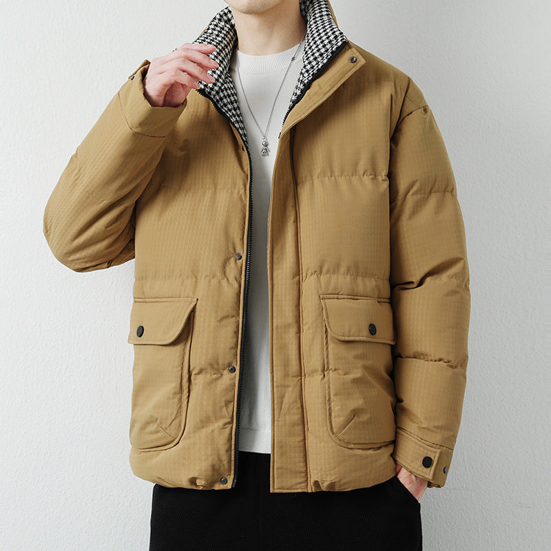 Men's Minimalist Solid Color Warm Cotton Jacket For Autumn And Winter