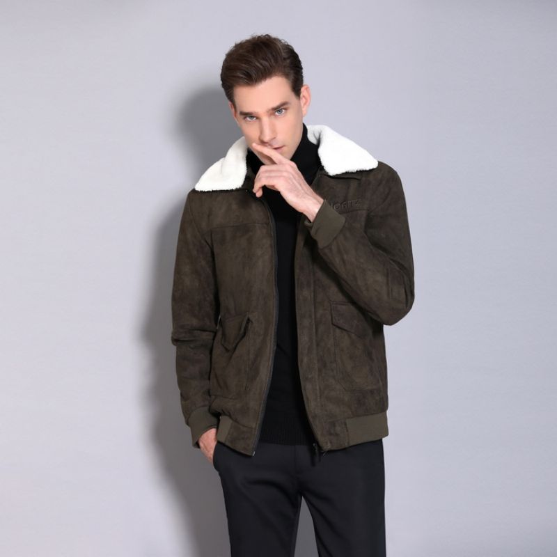 Suede Men's Warm Casual Fur Collar Jacket